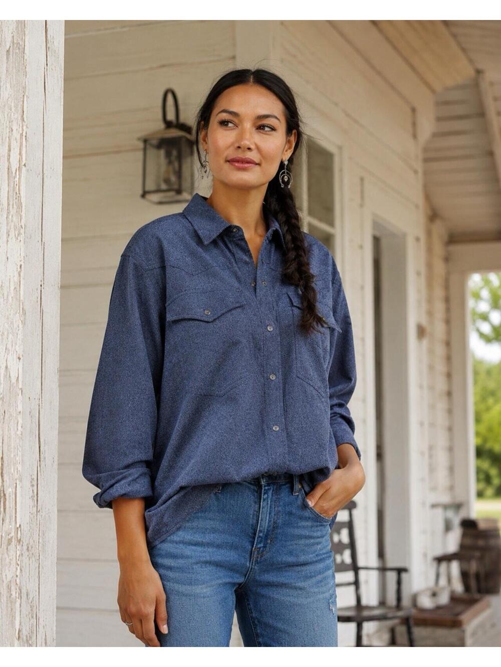 Ariat‎ NWT Women’s Large Indigo Dark Denim Mercantile Thick Shacket Western